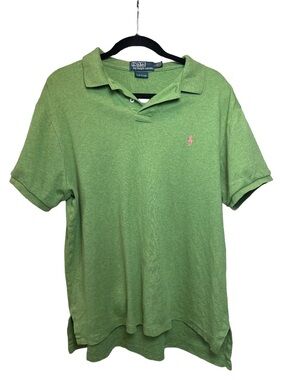 Polo Ralph Lauren Polo Shirt Large Custom Fit Green Cotton Pink Pony